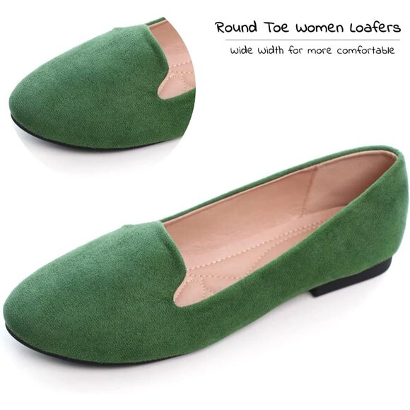 Women's Comfortable Round Toe Green Flats Fashion Ballet Dressy Loafers Shoes - Picture 3 of 6